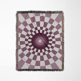 Bullseye Abstract Cotton Blend Blanket Throw in Purple and Off-White, full view