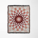 Bullseye Abstract Cotton Blend Blanket Throw in Red and Off-White, full view