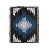 Caca Southwestern Cotton Blend Blanket Throw in Blue, Black and Off-White, full view