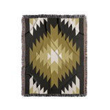 Caca Southwestern Cotton Blend Blanket Throw in Black, Dull Gold and Off-White, full view