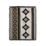 Carlos Southwestern Cotton Blend Blanket Throw in Black, Off-White and Dull Gold, full view