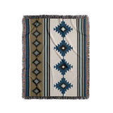 Carlos Southwestern Cotton Blend Blanket Throw in Blue, Black, Dull Gold and Off-White, full view