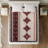 Carlos Southwestern Cotton Blend Blanket Throw in Red, Black and Off-White, on a bed