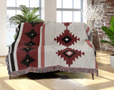 Carlos Southwestern Cotton Blend Blanket Throw in Red, Black and Off-White, draped over a chair