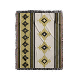 Carlos Southwestern Cotton Blend Blanket Throw in Black, Dull Gold and Off-White, full view