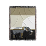Carney Elephant Cotton Blend Blanket Throw in Black, Gray and Gold, full view