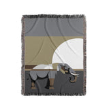Carney Elephant Cotton Blend Blanket Throw in Gray and Gold, full view