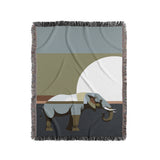 Carney Elephant Cotton Blend Blanket Throw in Blue, Gray and Chartreuse, full view