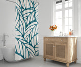Caro Floral and Abstract Shower Curtain in White and Emerald