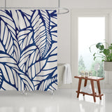 Caro Floral and Abstract Shower Curtain in White and Navy Blue - view 2