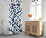 Caro Floral and Abstract Shower Curtain in White and Navy Blue