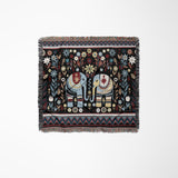 Cece Elephant Cotton Blend Blanket Throw in Black, Blue and Red, laid flat