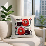 Chiga Lion Reversible Indoor/Outdoor Square Pillow in Red - Size 20x20