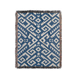 Chitto Southwestern Cotton Blend Blanket Throw in Blue and Off-White, full view