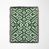 Chitto Southwestern Cotton Blend Blanket Throw in Green and Off-White, full view