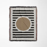 Circle Abstract Cotton Blend Blanket Throw in Beige, Black and Off-White, full view
