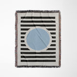 Circle Abstract Cotton Blend Blanket Throw in Blue, Black and Off-White, full view