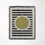 Circle Abstract Cotton Blend Blanket Throw in Black, Chartreuse and Off-White, full view