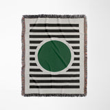 Circle Abstract Cotton Blend Blanket Throw in Green, Black and Off-White, full view
