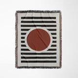 Circle Abstract Cotton Blend Blanket Throw in Red, Black and Off-White, full view