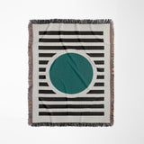 Circle Abstract Cotton Blend Blanket Throw in Teal, Black and Off-White, full view