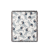 Ciro Zebra Cotton Blend Blanket Throw in Blue and Off-White, full view