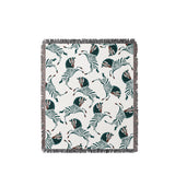 Ciro Zebra Cotton Blend Blanket Throw in Teal and Off-White, full view