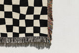 Cocodili Abstract Print Cotton Throw Blanket in Black and Beige, side view