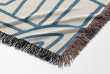 Diof Abstract Print Cotton Throw Blanket in Blue and Beige, side view