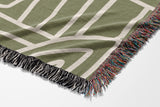 Diof Abstract Print Cotton Throw Blanket in Olive Green and Beige, side view