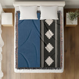 Ector Southwestern Cotton Blend Blanket Throw in Blue, Black and Off-White, full view