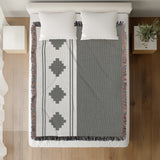 Ector Southwestern Cotton Blend Blanket Throw in Gray and Off-White, full view