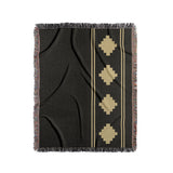 Ector Southwestern Cotton Blend Blanket Throw in Black and Dull Gold, full view