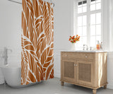 Everly Floral and Abstract Shower Curtain in Burnt Orange and White