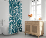 Everly Floral and Abstract Shower Curtain in Emerald and White