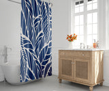 Everly Floral and Abstract Shower Curtain in Navy Blue and White