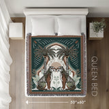 Faya Tiger Cotton Blend Blanket Throw in Green and Orange, laid flat