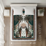 Faya Tiger Cotton Blend Blanket Throw in Green and Orange, laid flat