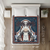 Faya Tiger Cotton Blend Blanket Throw in Red and Blue, laid flat