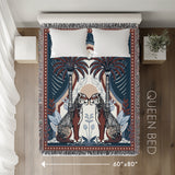 Faya Tiger Cotton Blend Blanket Throw in Red and Blue, laid flat