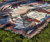 Faya Tiger Cotton Blend Blanket Throw in Red and Blue, on a bed