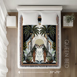 Faya Tiger Cotton Blend Blanket Throw in Black and Brown, laid flat