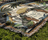 Faya Tiger Cotton Blend Blanket Throw in Black and Brown, on a bed