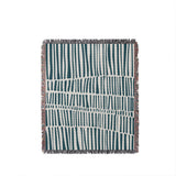 Afia Tribal Cotton Throw Blanket in Teal, full view