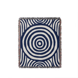 Alaka Circles Cotton Throw Blanket in Navy Blue, full view