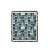 Anala Abstract Cotton Throw Blanket in Teal, full view