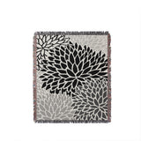 Arlo Floral Burst Cotton Throw Blanket in Black, full view