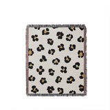 Atia Cheetah Print Cotton Throw Blanket in Off-White, Black and Beige, full view