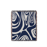 Binitie Zebra Print Cotton Throw Blanket in Navy Blue, full view