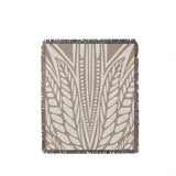 Buga Abstract Print Cotton Throw Blanket in Beige, full view
